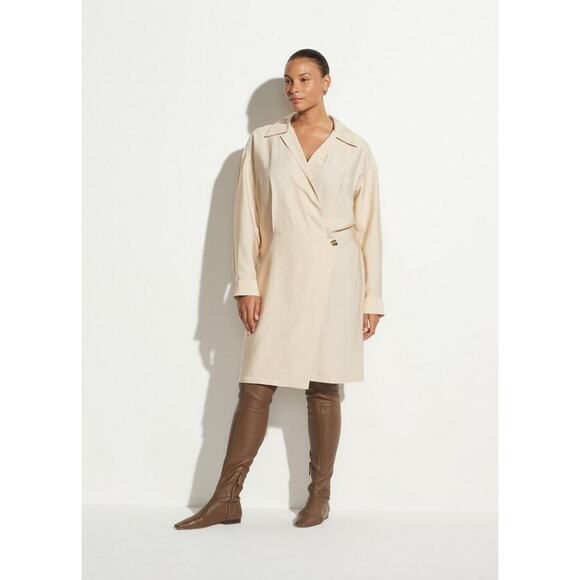 NEW VInce Plus Size Extended Shaped Collar Long Sleeve Wrap Dress Beige Size 22 - Picture 3 of 7